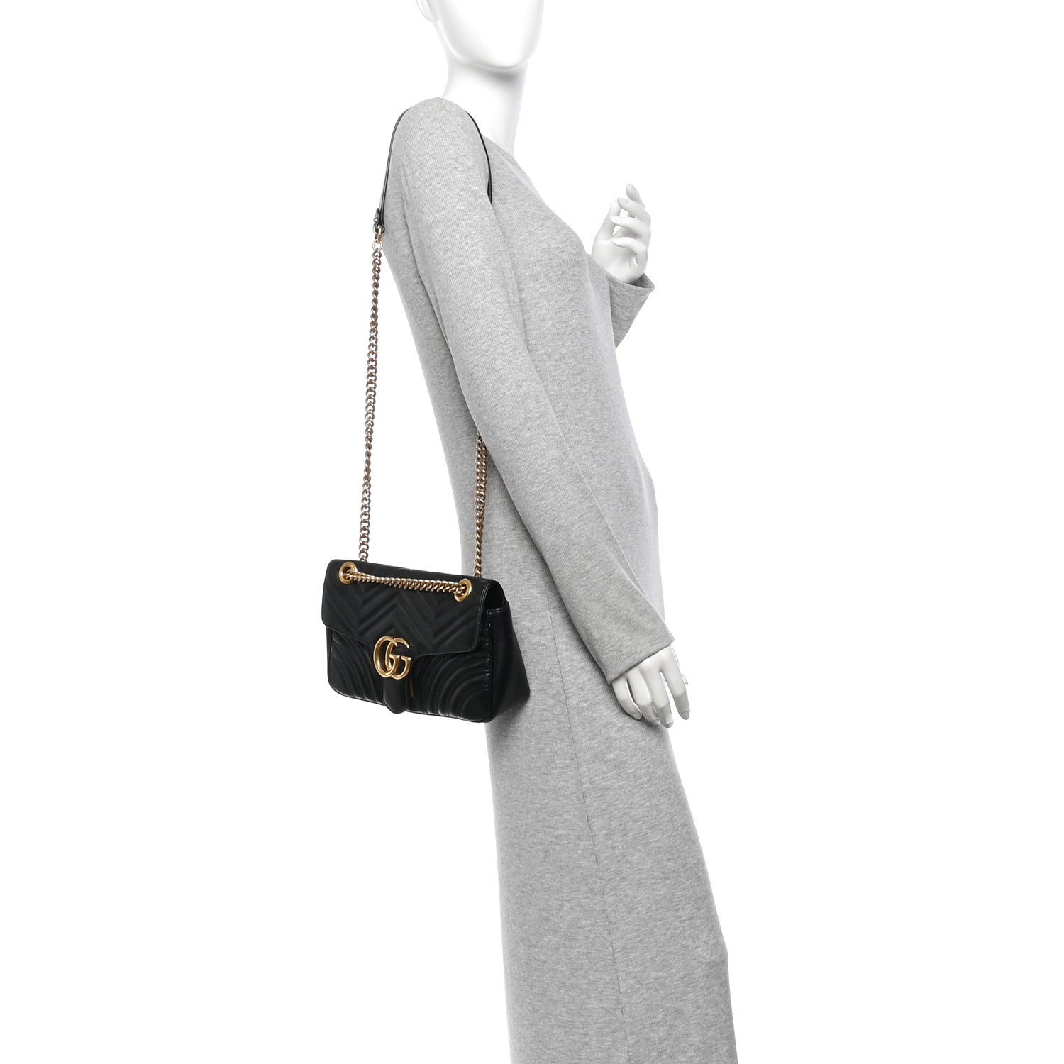 Gucci Calfskin Matelasse Small GG Marmont Shoulder Bag Black 2 of 13