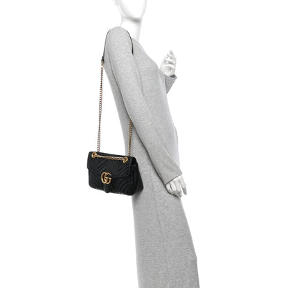 Gucci Calfskin Matelasse Small GG Marmont Shoulder Bag Black 2 of 13