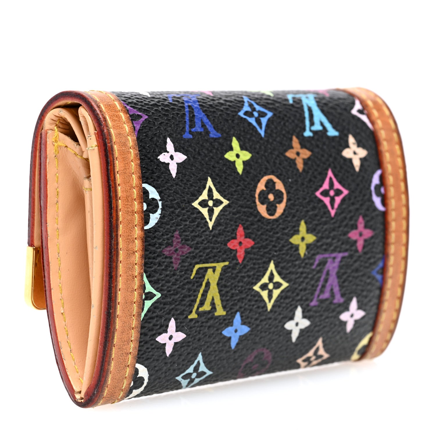 Louis Vuitton Monogram Multicolor Porte-Monnaie Plat Coin Purse Black 3 of 7