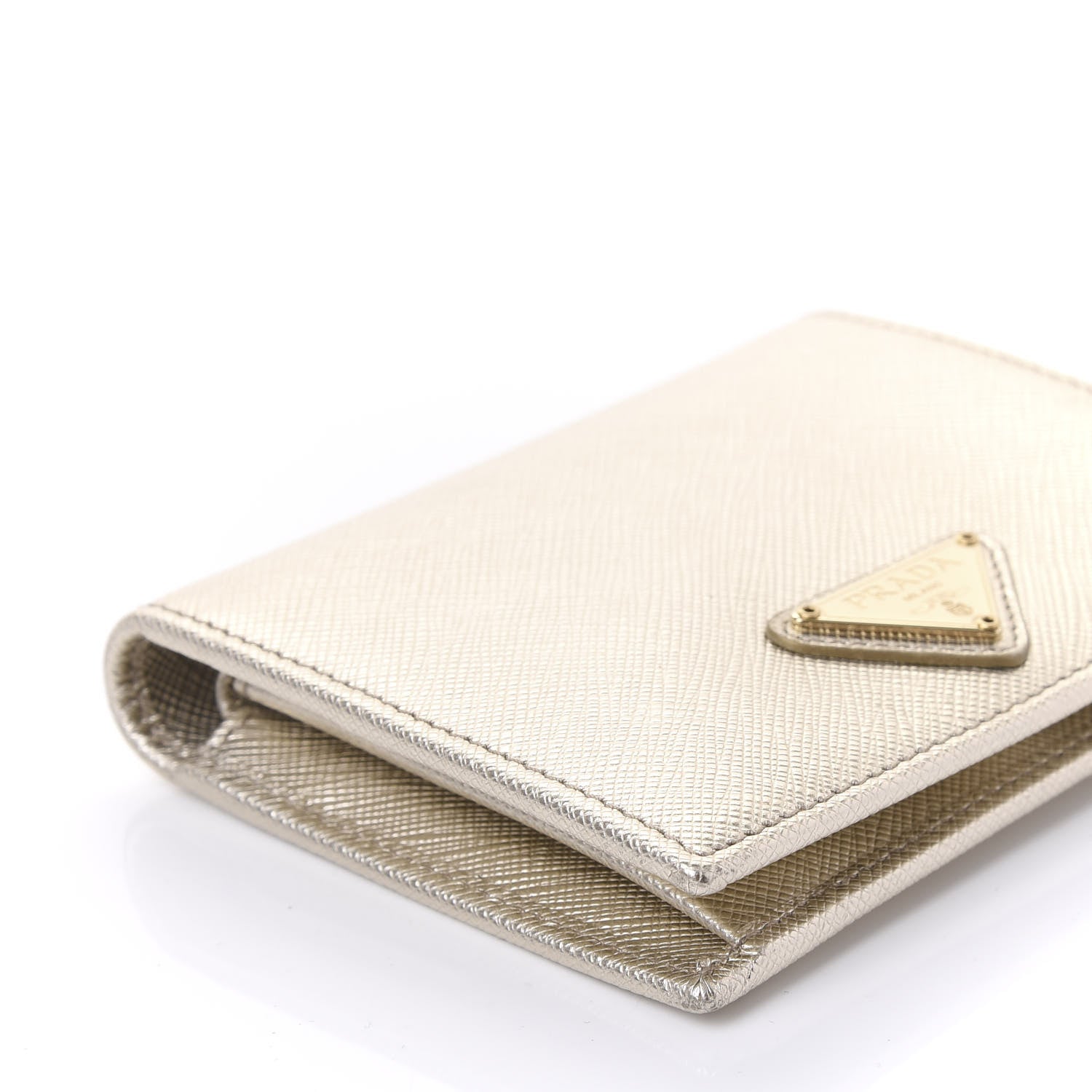 Prada Metallic Saffiano Flap Compact Wallet Pirite 6 of 10