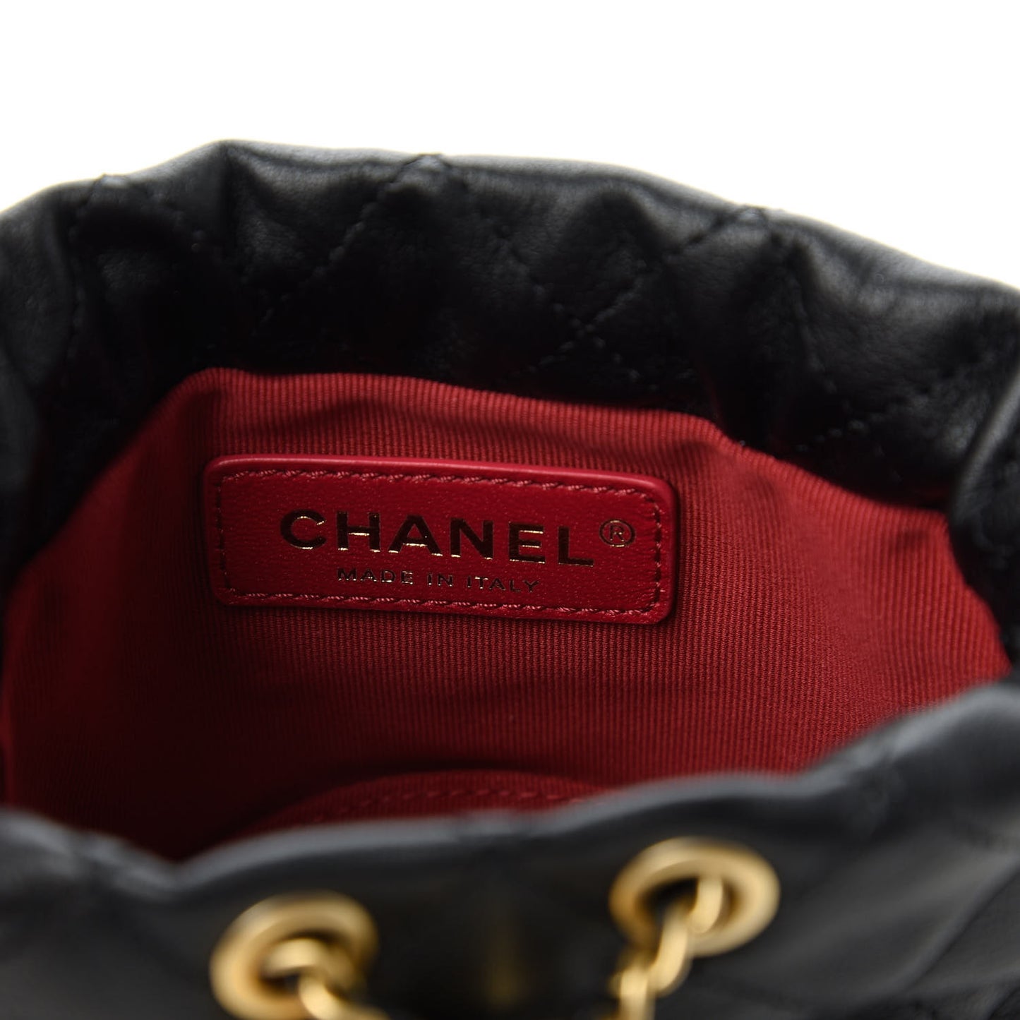 Calfskin Quilted Pearl Mini About Pearls Drawstring Bucket Bag Black