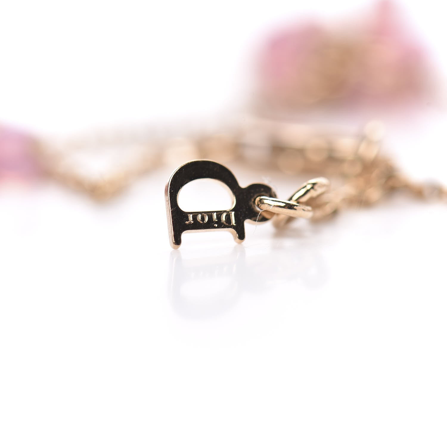 Christian Dior Beaded Logo Charm Bracelet Gold Pink 5 of 5