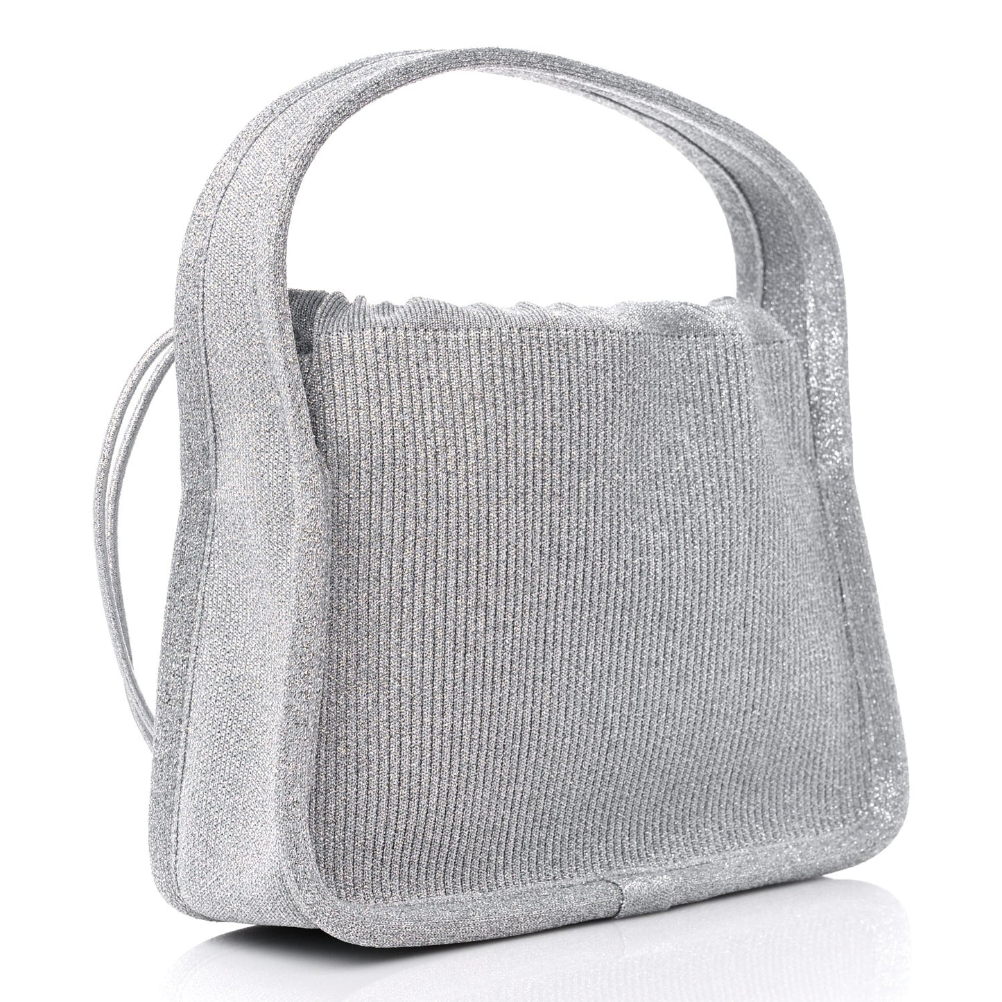 Metallic Ribbed Knit Small Ryan Bag Silver