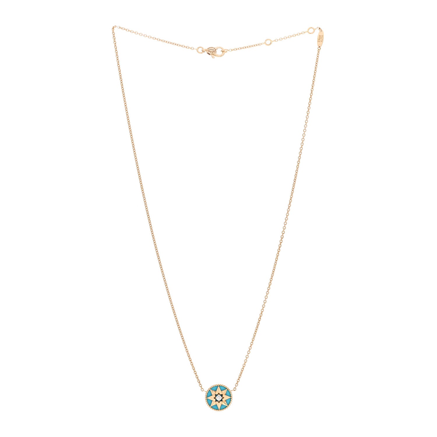 Christian Dior 18K Yellow Gold Diamond Turquoise Rose Des Vents Necklace 3 of 6