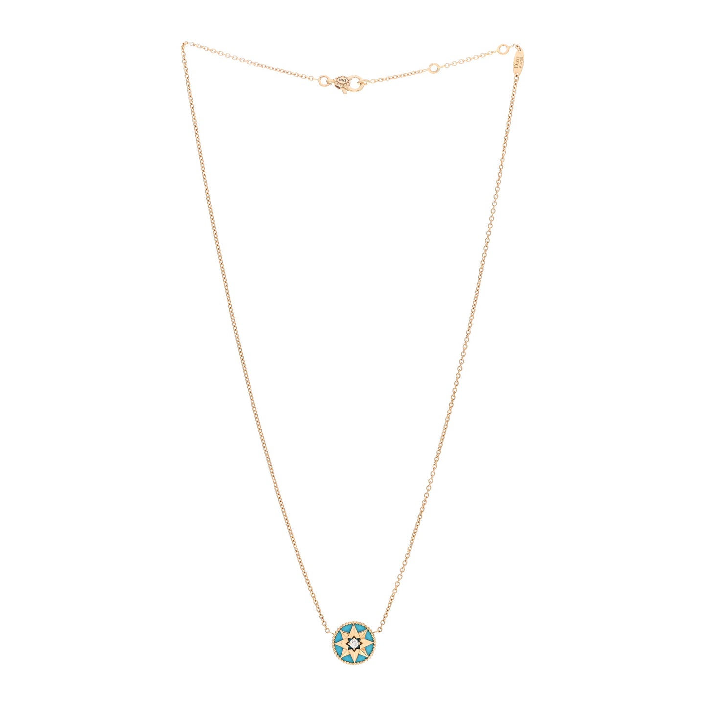 18K Yellow Gold Diamond Turquoise Rose Des Vents Necklace
