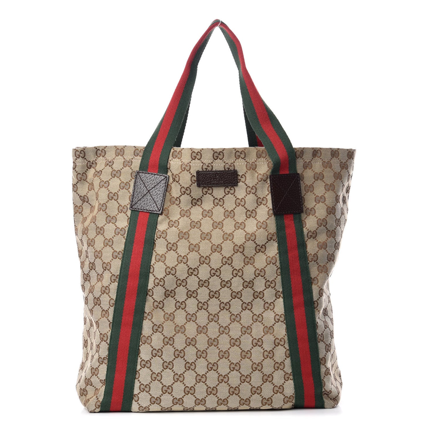 GG Monogram Medium Web Handle Vertical Tote Dark Brown