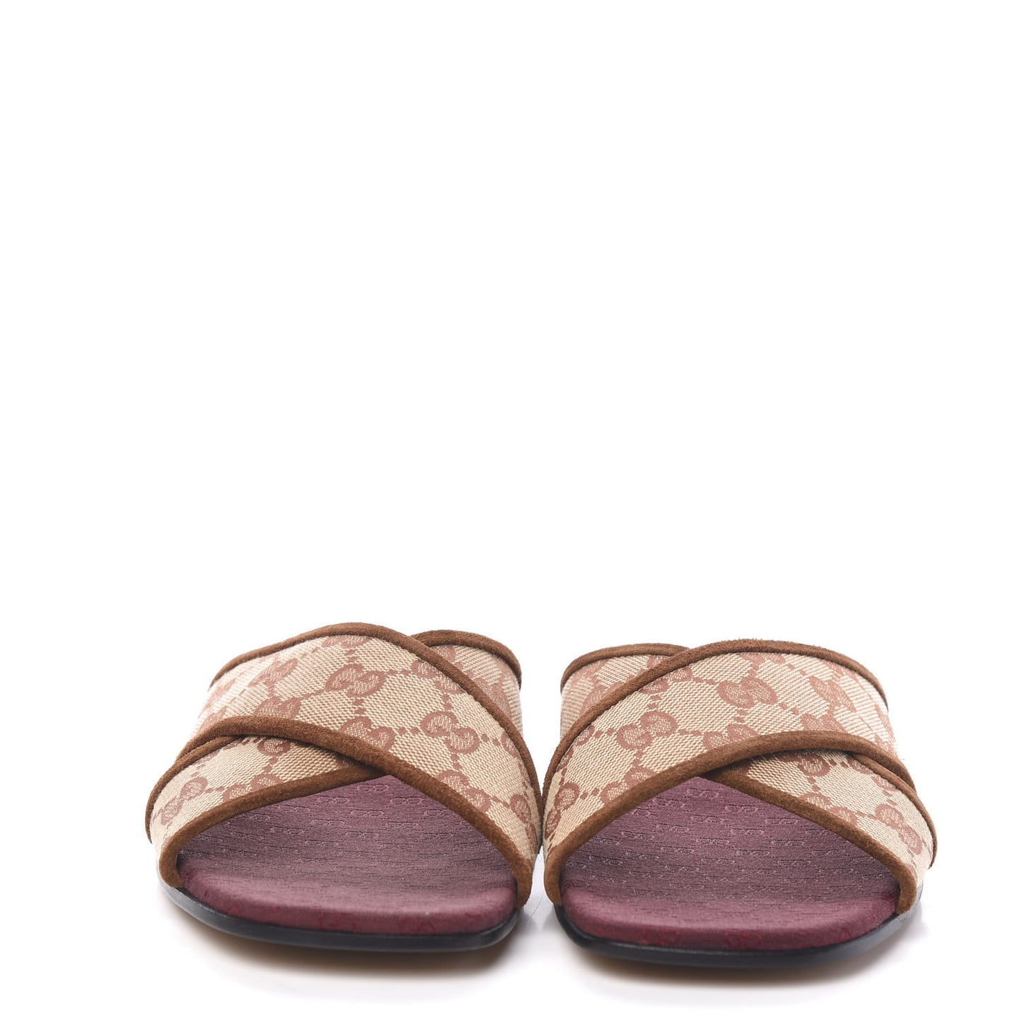 GG Monogram Suede Womens Criss Cross Slide Sandals 37.5 Beige Ruggine Cuir