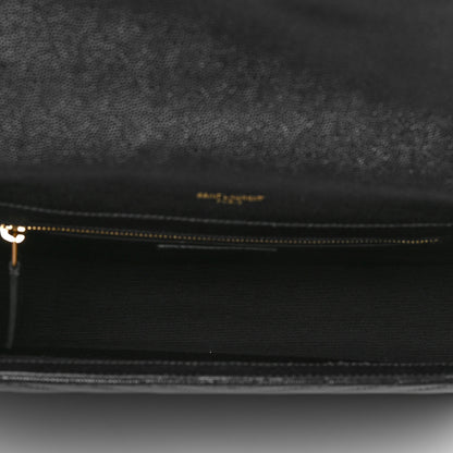 Saint Laurent Smooth Calfskin Matelasse Chevron Large Monogram Satchel Black 5 of 9