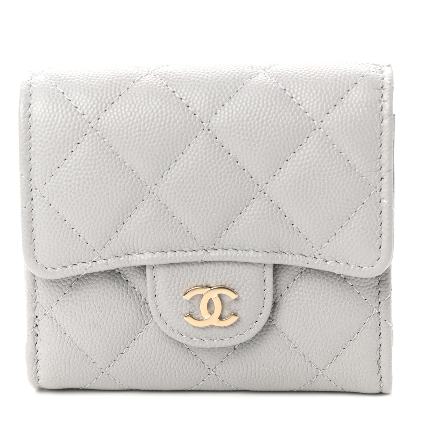 Caviar Quilted Small Flap Wallet Grey