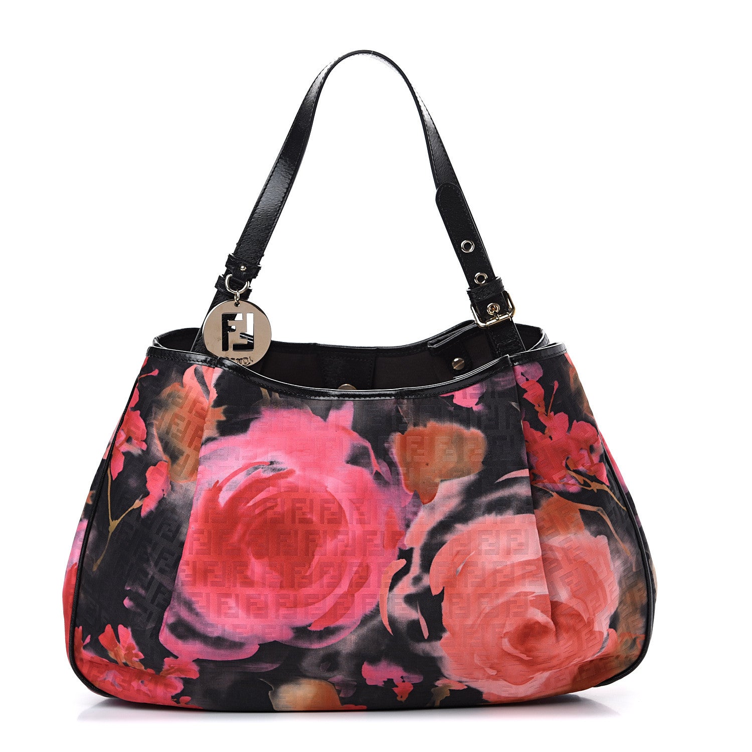 Fendi Zucchino Vitello Floral Forever Shoulder Bag Black Multicolor 1 of 9
