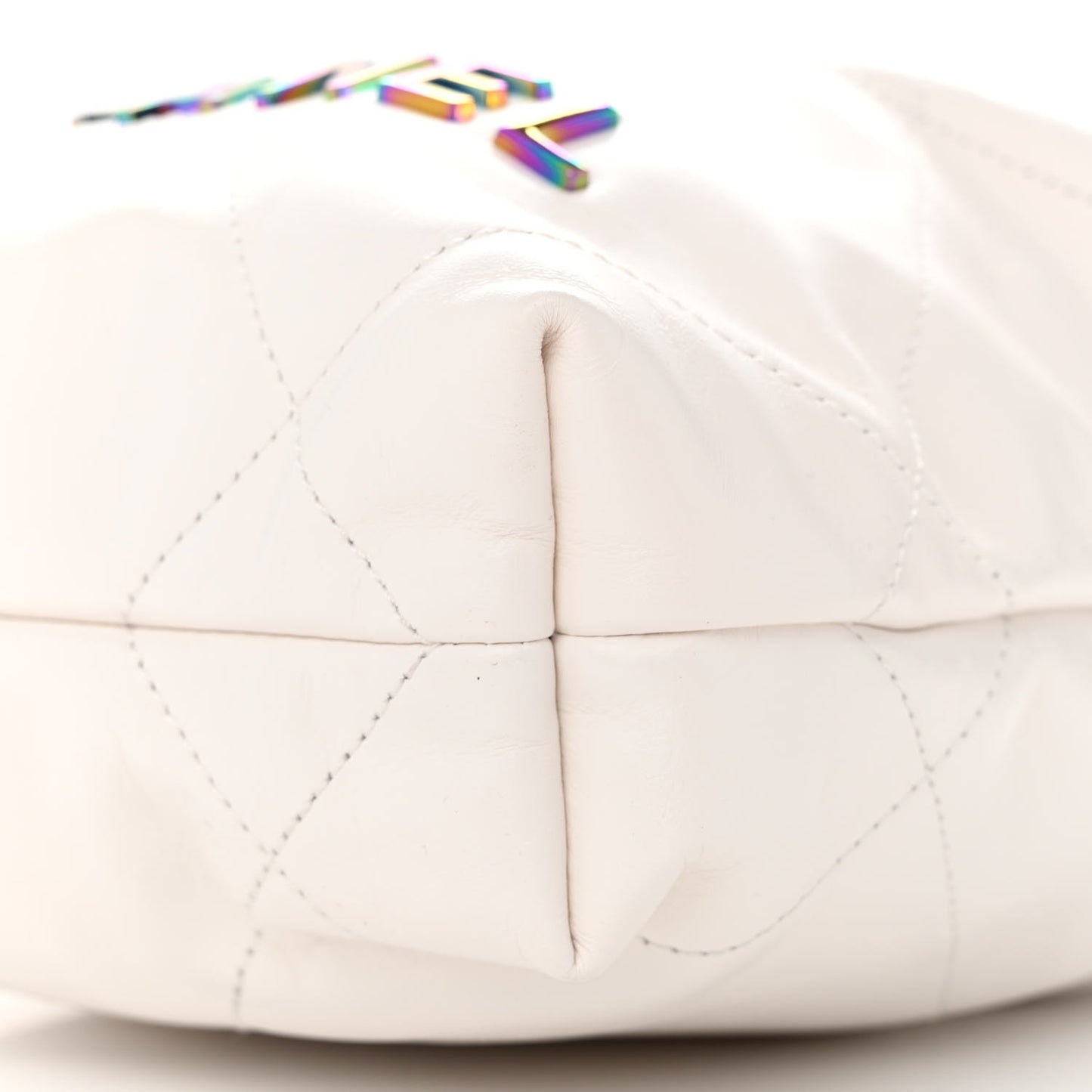 Shiny Calfskin Quilted Rainbow Mini Chanel 22 White