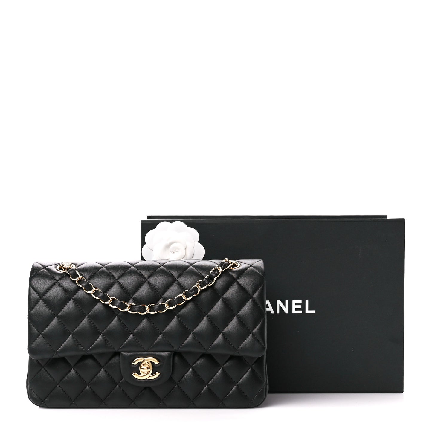 Lambskin Quilted Medium Double Flap Black