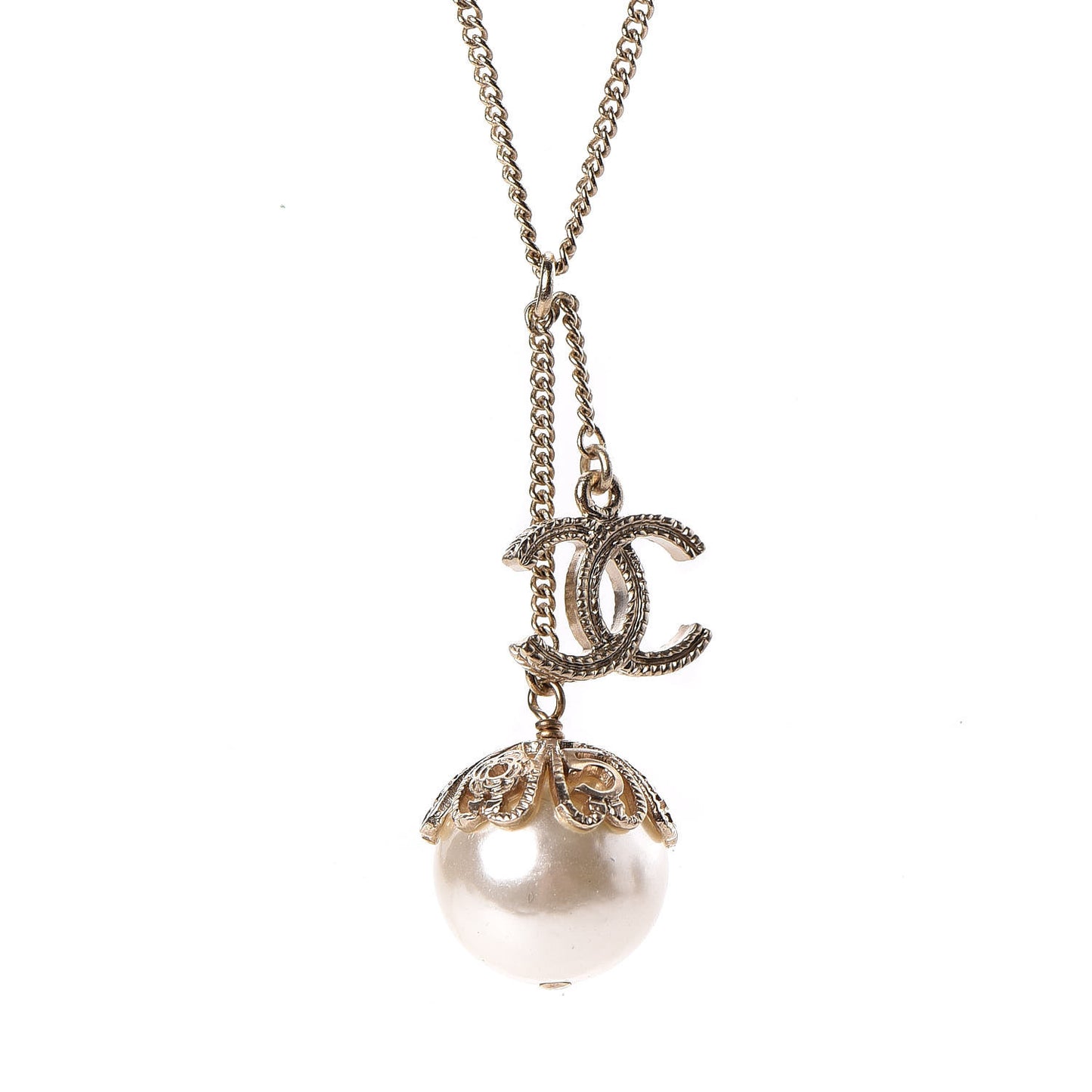 Pearl CC Lucky Charms Drop Necklace Gold