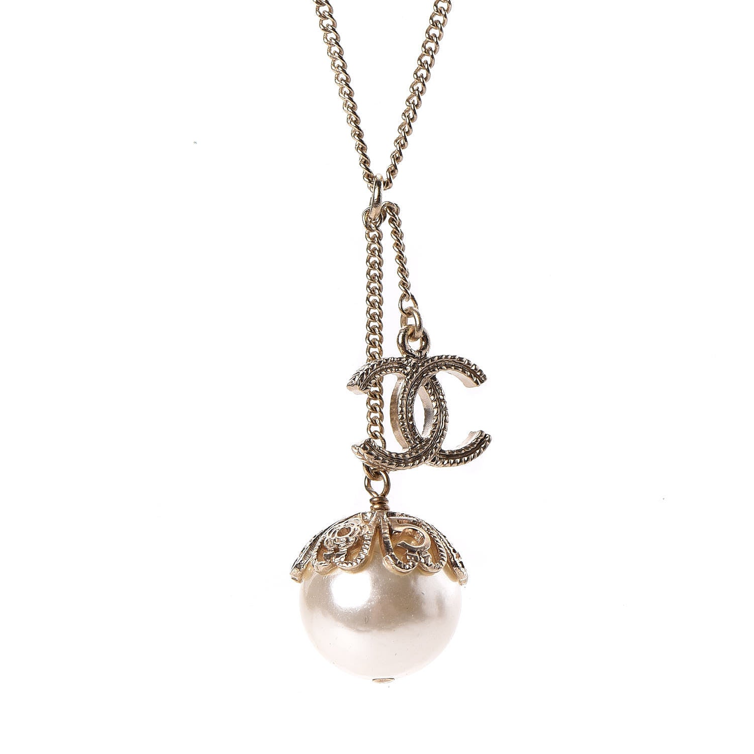 Chanel Pearl CC Lucky Charms Drop Necklace Gold 4 of 6