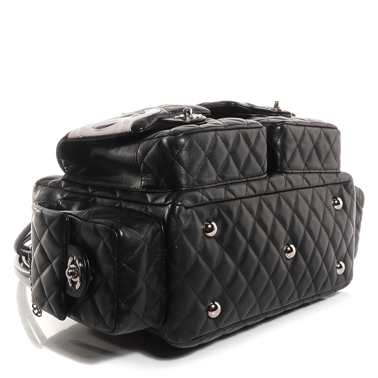 Chanel Calfskin Quilted Large Cambon Multipocket Reporter Black White 4 of 8