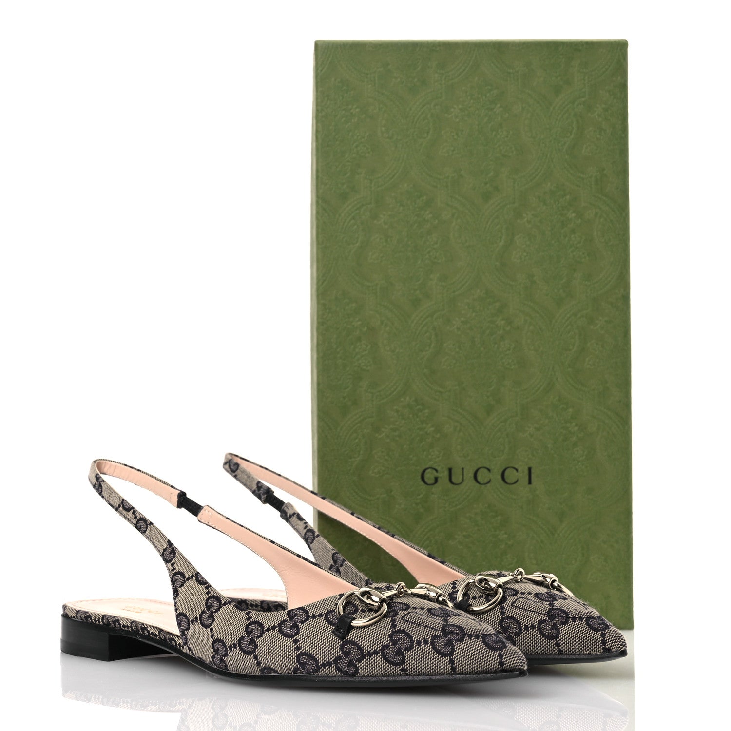 Gucci Monogram Horsebit Womens Slingback Ballet Flat 40 Beige Blue 12 of 12