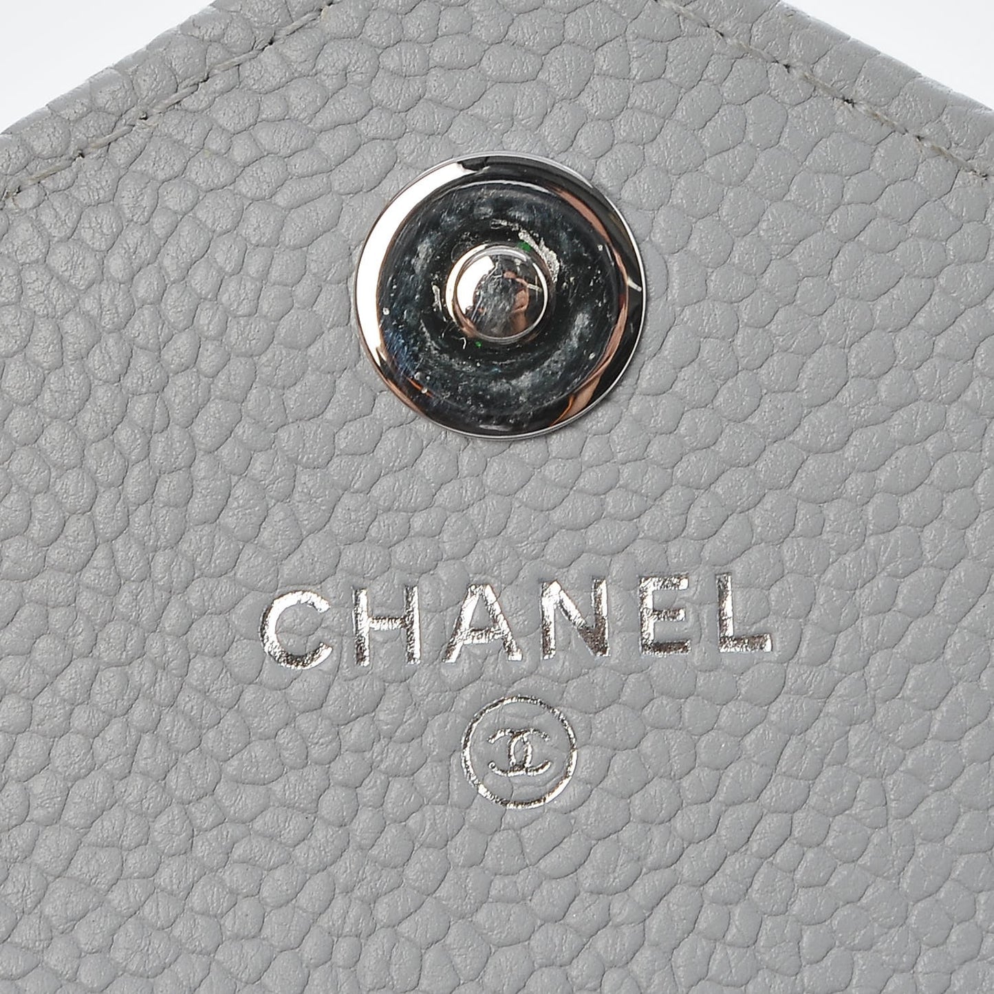 Caviar Chevron Quilted Card Holder Flap Wallet Grey