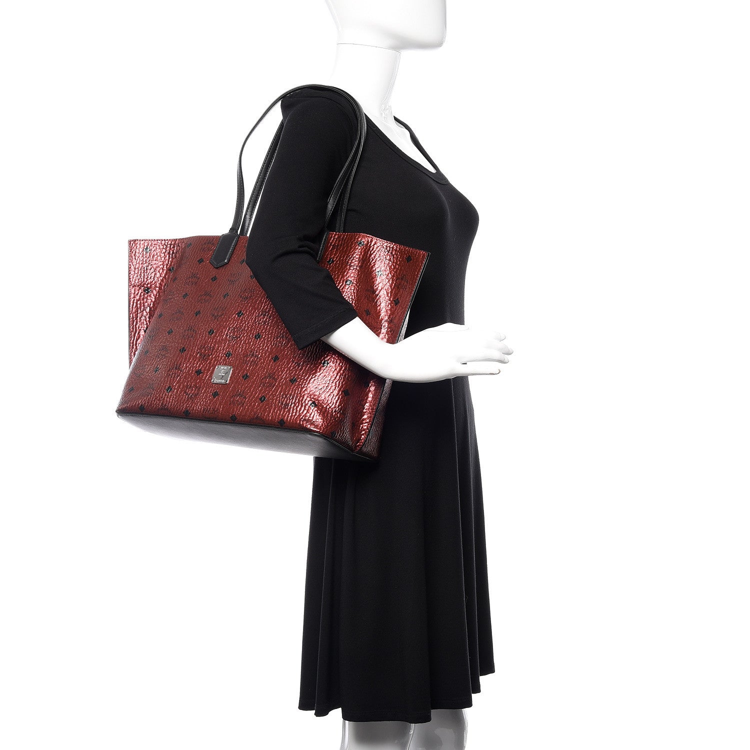 MCM Metallic Visetos Shopper Tote Scooter Red 2 of 10