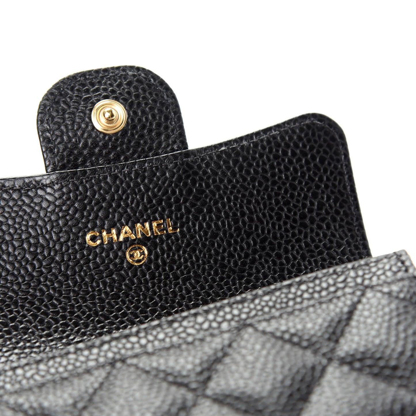 Caviar Quilted Flap Card Holder Wallet Black