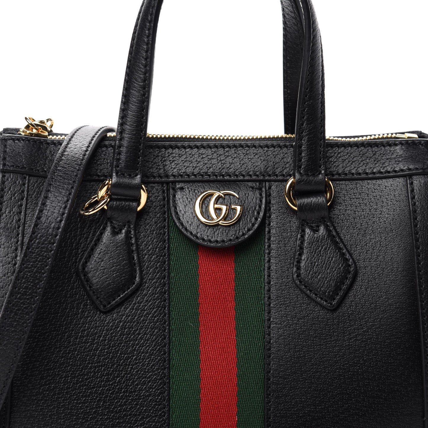 Textured Calfskin Web Small Ophidia Tote Bag Black