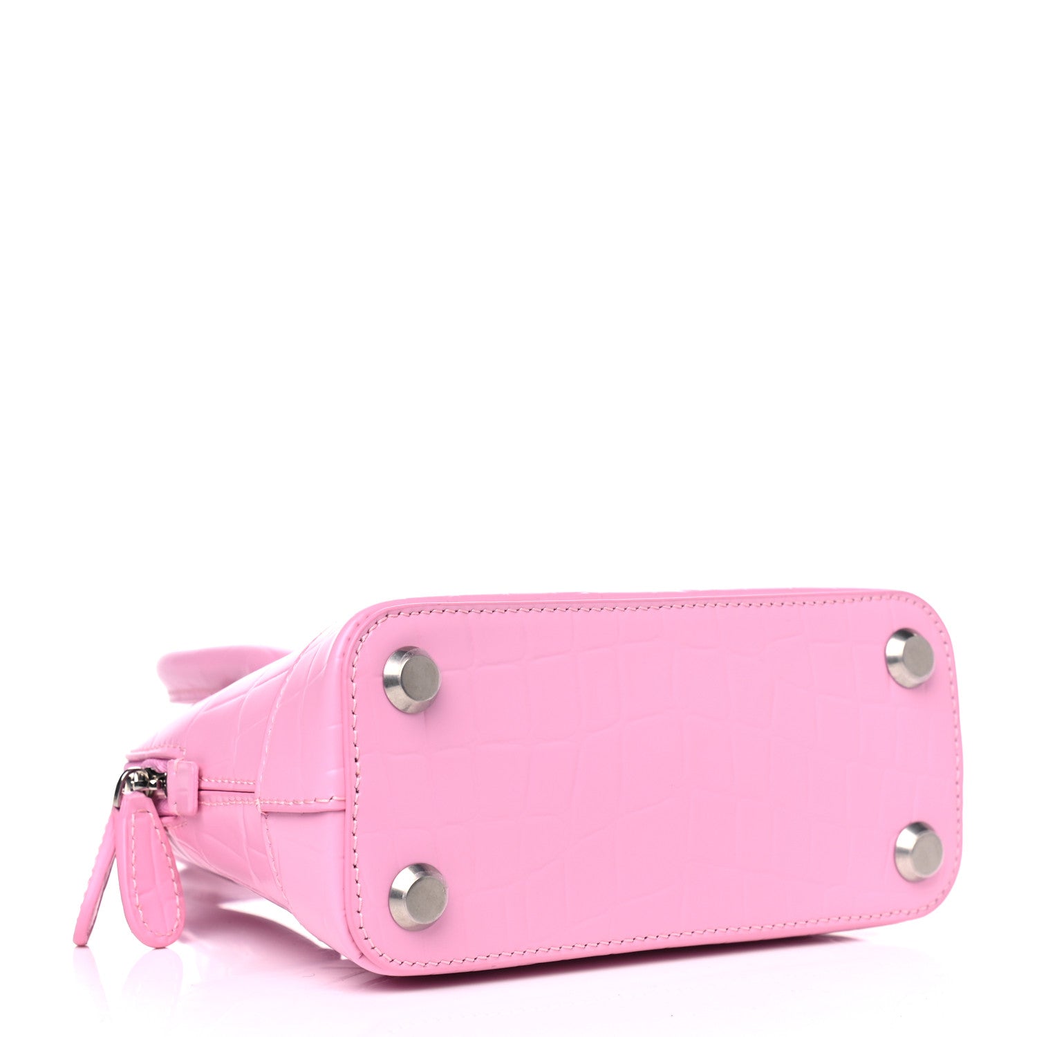 Balenciaga Semi Shiny Calfskin Rivet Crocodile Embossed XXS Ville Top Handle Bag Pink 4 of 5