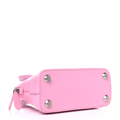Balenciaga Semi Shiny Calfskin Rivet Crocodile Embossed XXS Ville Top Handle Bag Pink 4 of 5