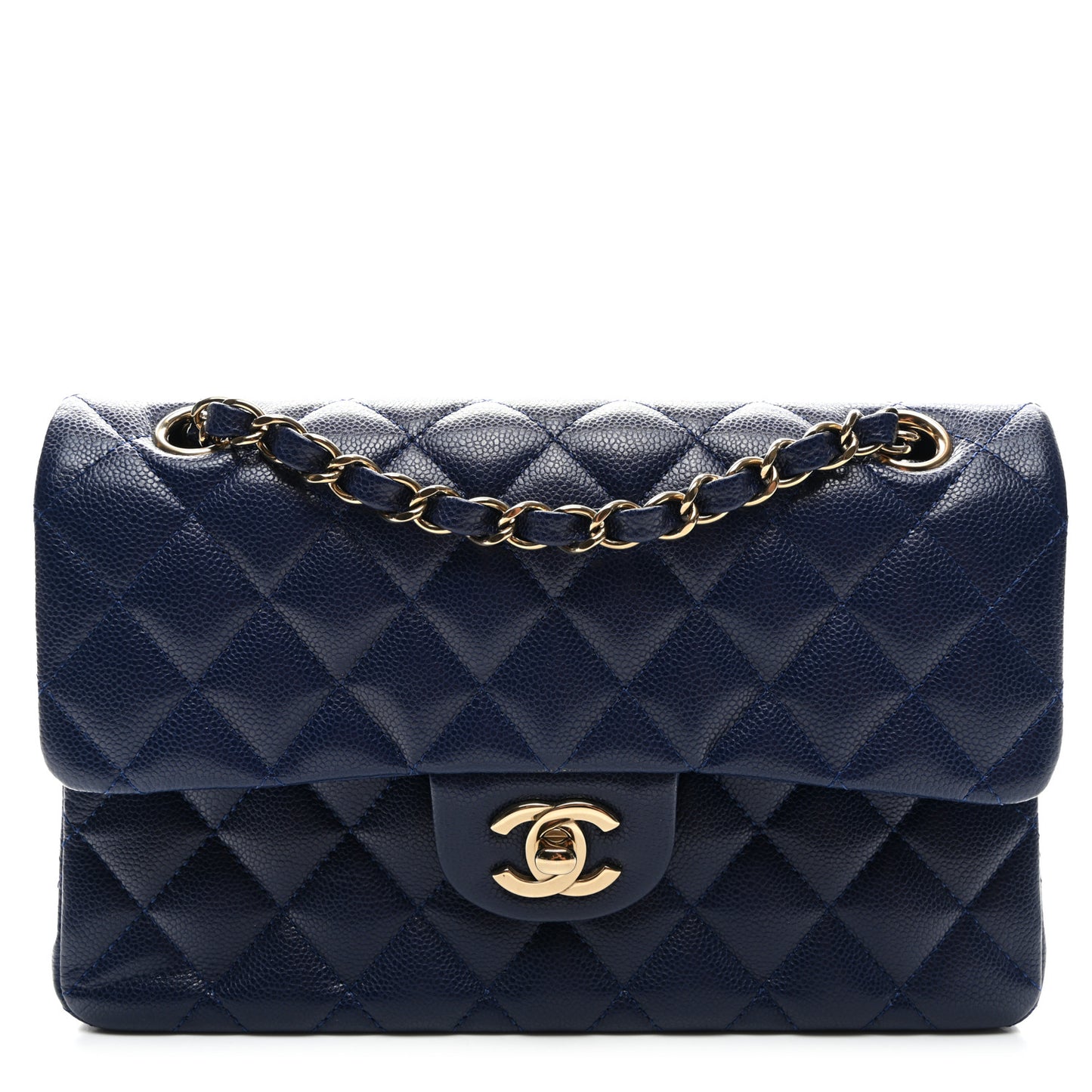 Caviar Quilted Small Double Flap Navy