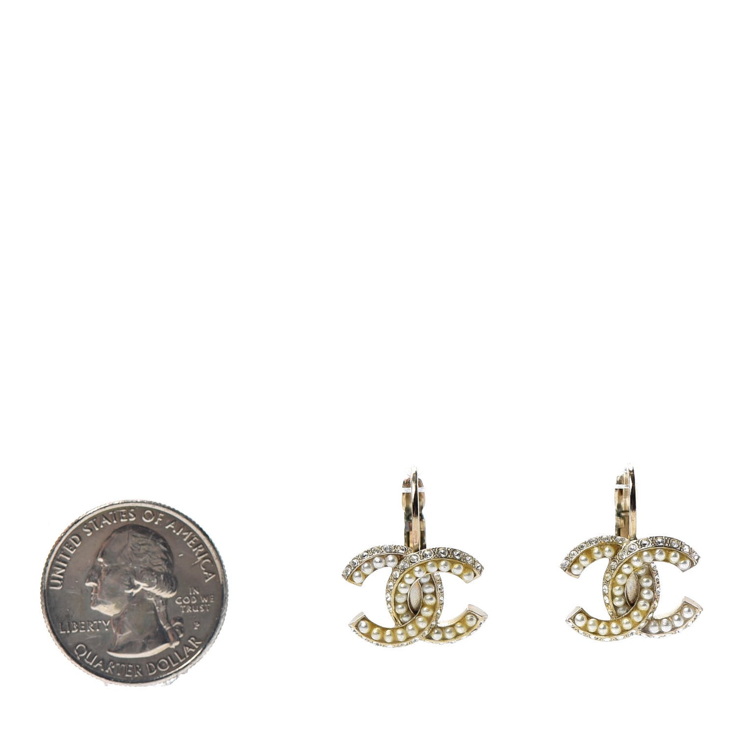 Crystal Pearl CC Dangle Earrings Gold