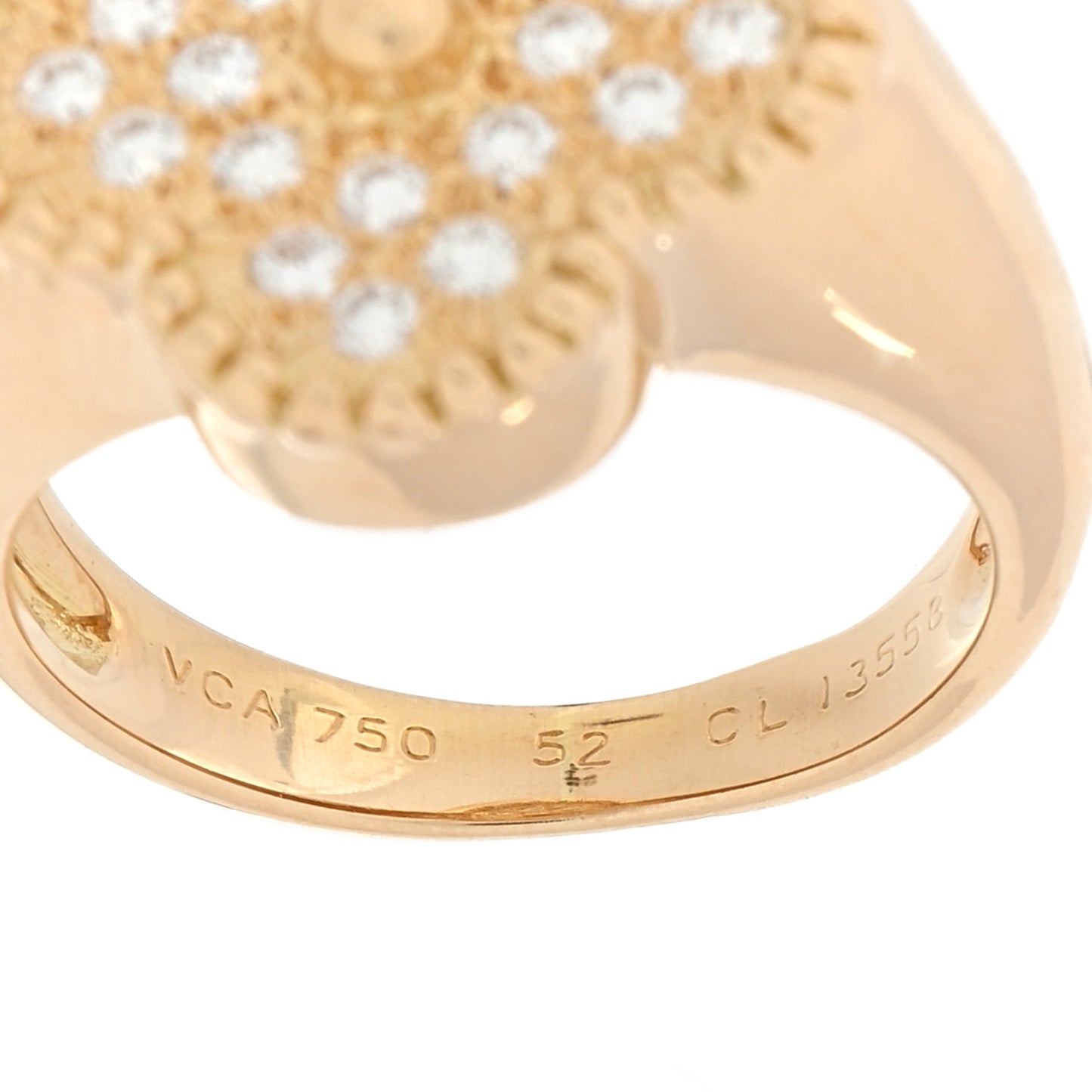 18K Yellow Gold Diamond Pave Vintage Alhambra Ring 52 6