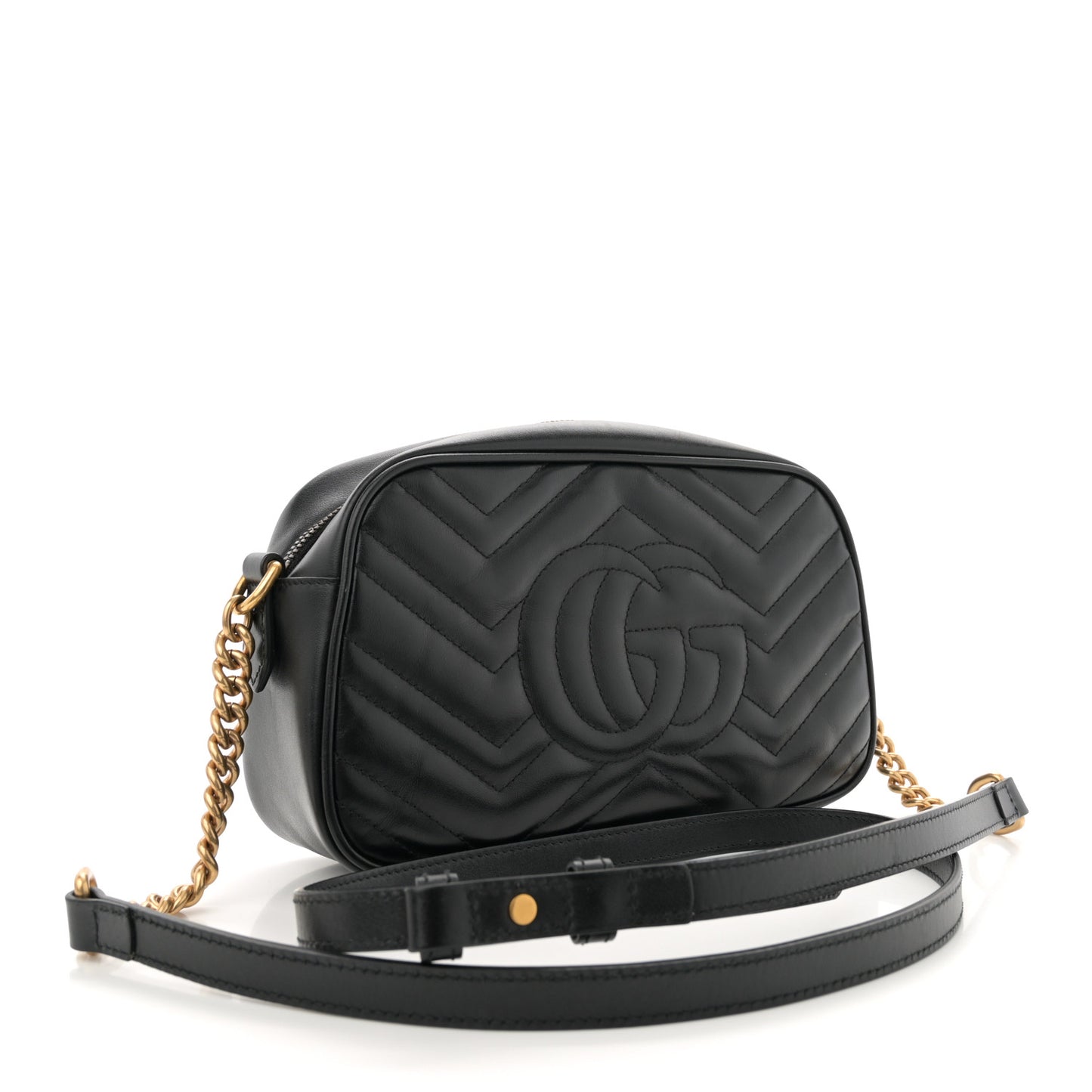 Calfskin Matelasse Small GG Marmont Chain Shoulder Bag Black