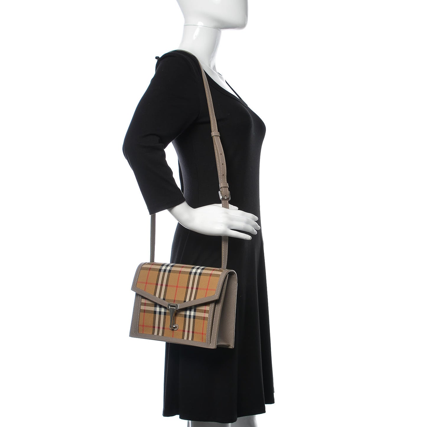 Grainy Calfskin Vintage Check Small Macken Crossbody Bag Taupe Brown