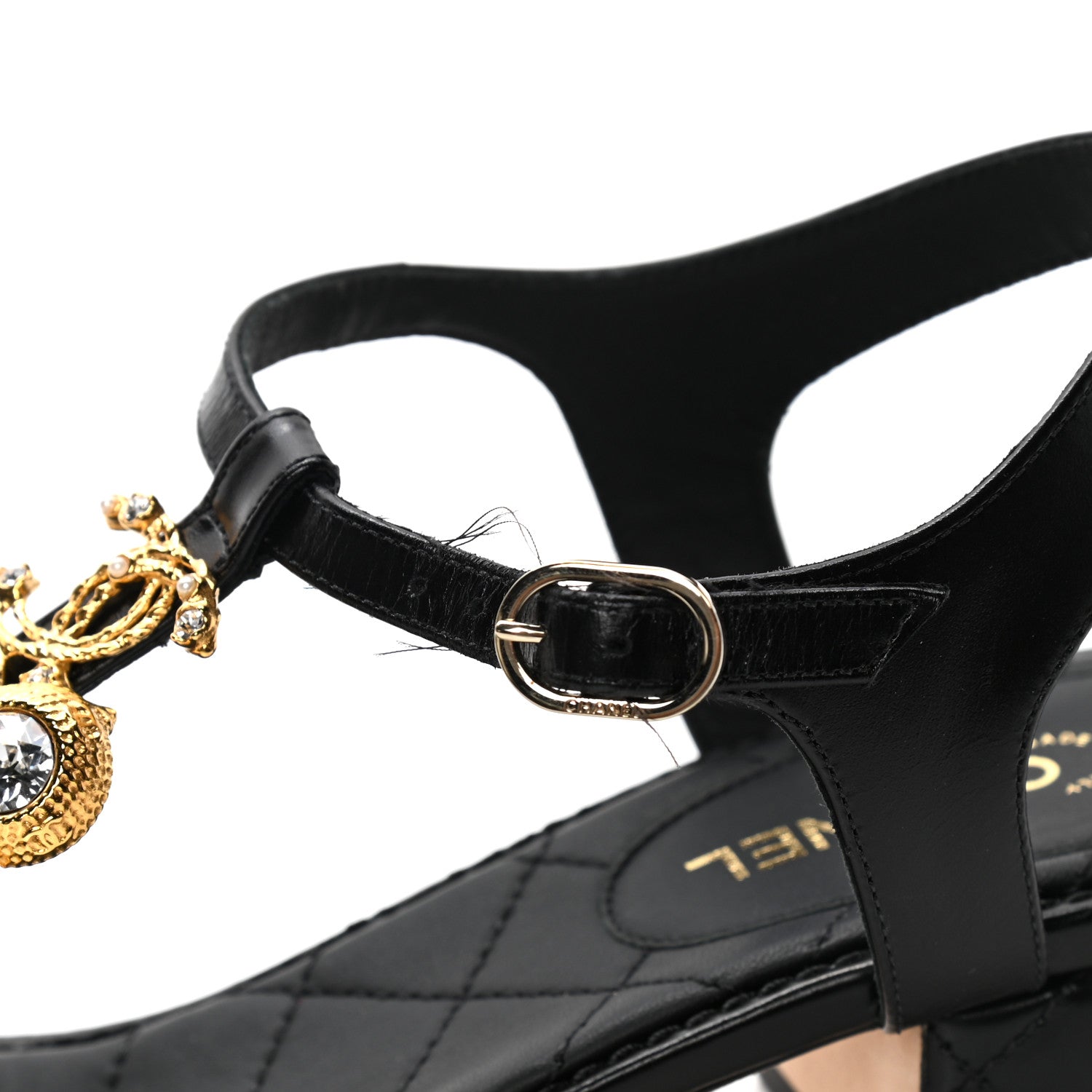 Chanel Calfskin Medallion CC Thong Sandals 38.5 Black 10 of 11