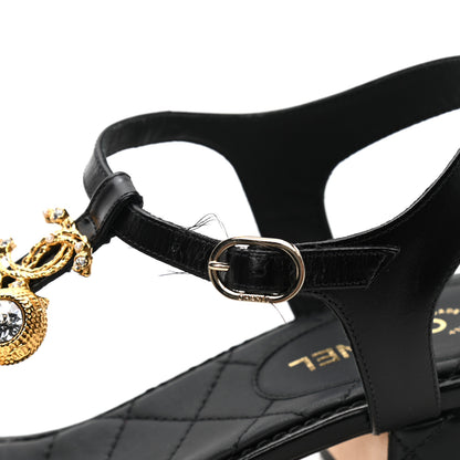 Chanel Calfskin Medallion CC Thong Sandals 38.5 Black 10 of 11