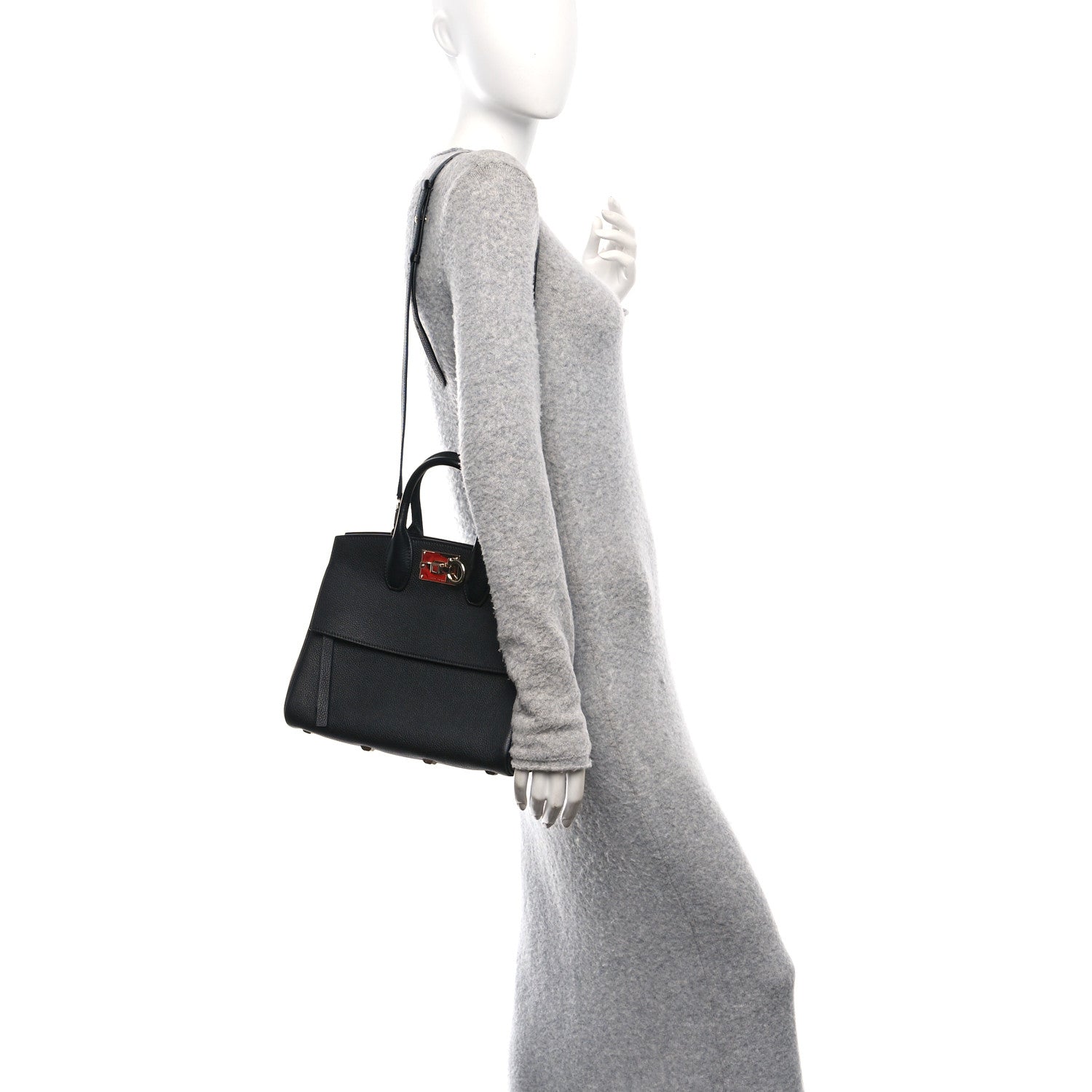 Salvatore Ferragamo Hammered Calfskin The Studio Bag Black 2 of 10