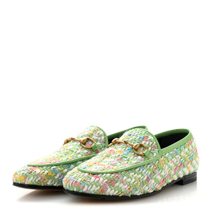Gucci Tweed Multicolor Malaga Kid Horsebit Womens Jordaan Loafers 35.5 Green Multicolor 4 of 10