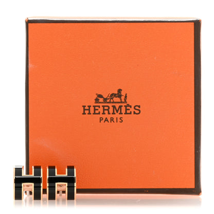 Hermes Gold Lacquered Pop H Earrings Black 5 of 5
