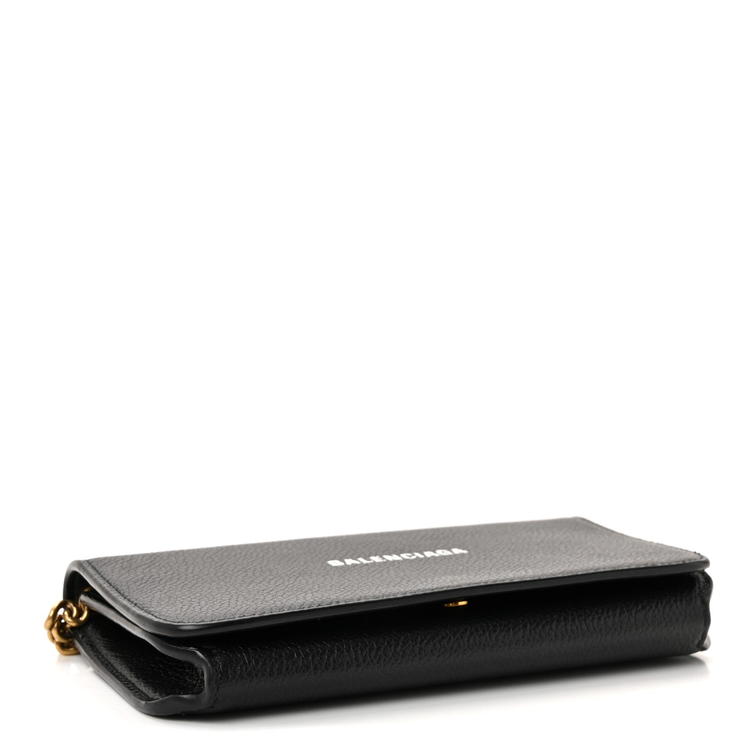 Balenciaga Grained Calfskin Logo Cash Phone Holder Wallet On Chain Black 4 of 10