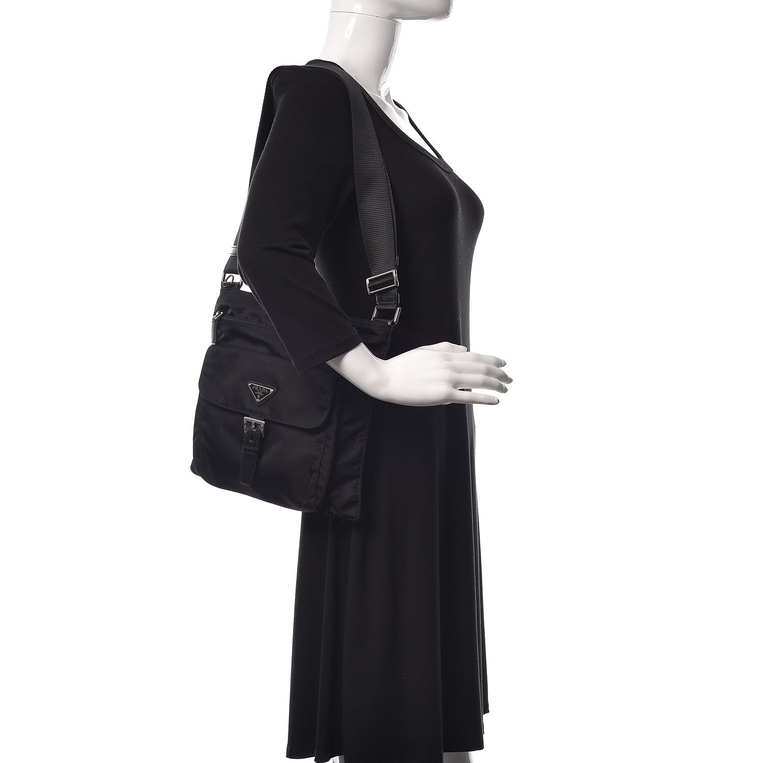 Prada Nylon Vela Saffiano Single Buckle Messenger Shoulder Bag Black 2 of 11