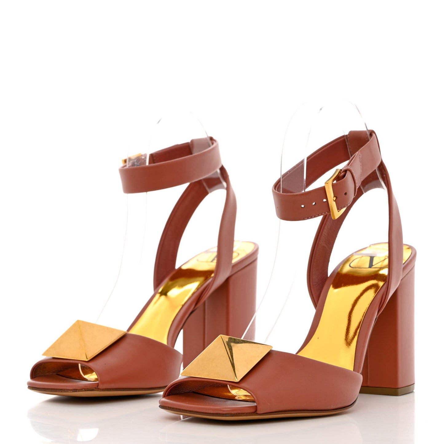 Calfskin One Stud Ankle Strap 90mm Sandals 37 Gingerbread