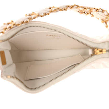 Chanel Crumpled Calfskin Quilted Braided CC Small Hobo White 5 of 13