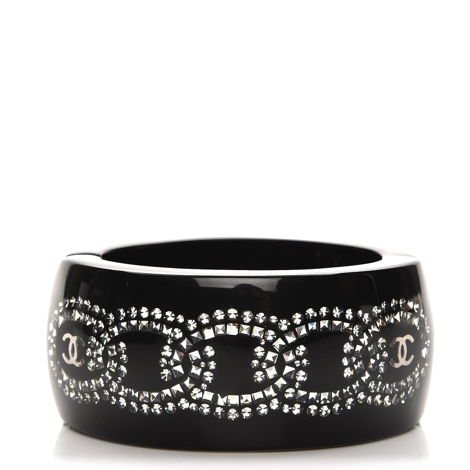 Chanel Resin Strass CC Crystal Cuff Black 1 of 6