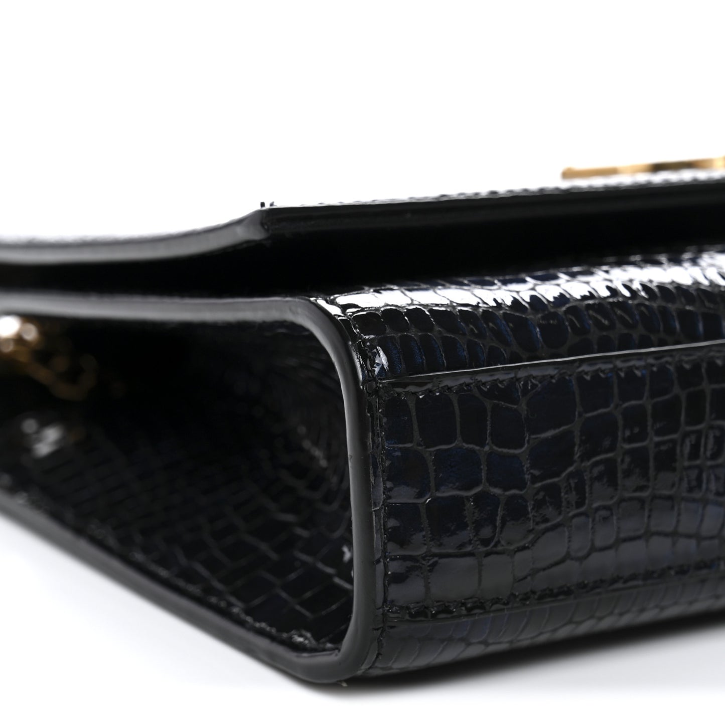Calfskin Crocodile Embossed Medium Classic Monogram Kate Tassel Satchel Black Blue