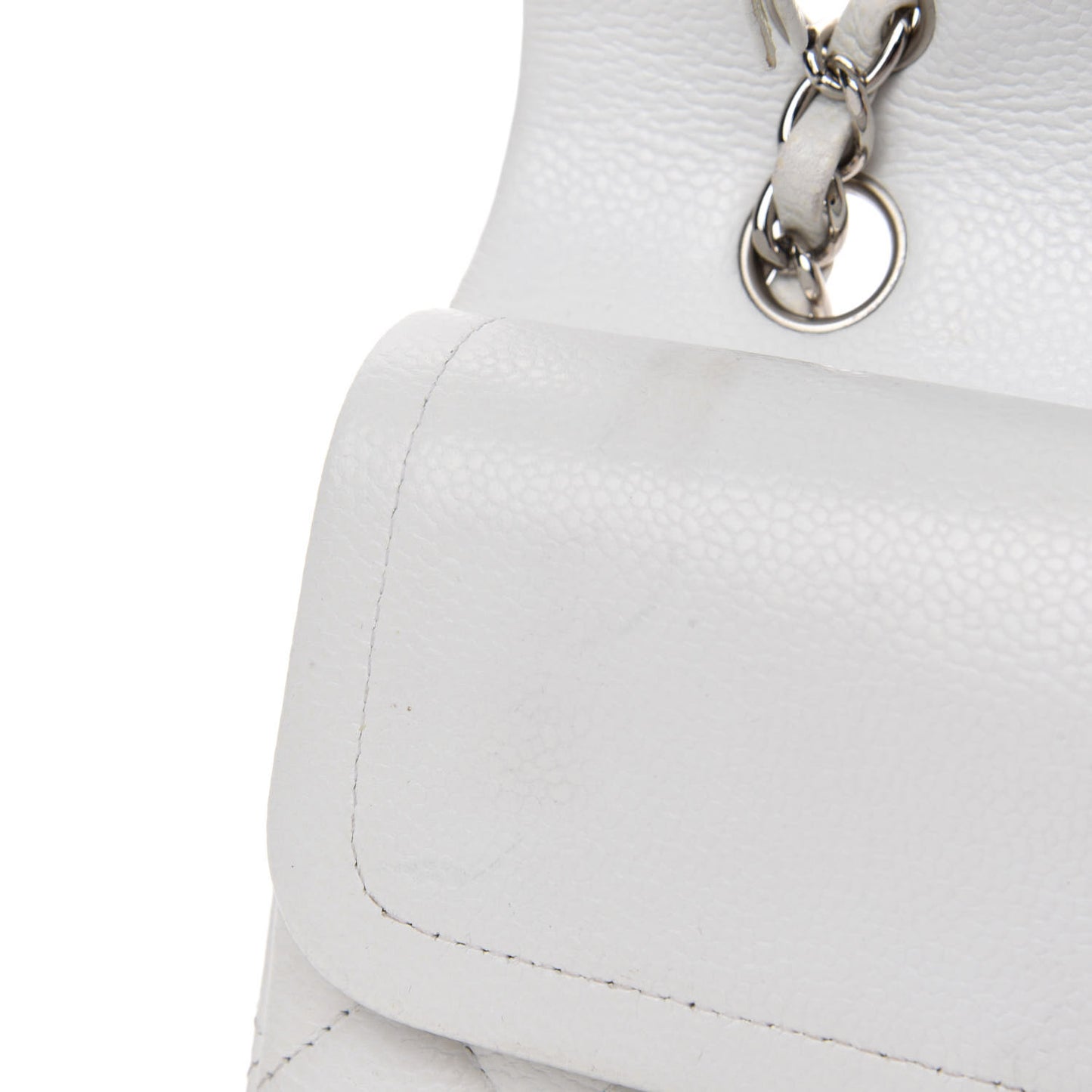 Caviar Quilted Medium Double Flap White
