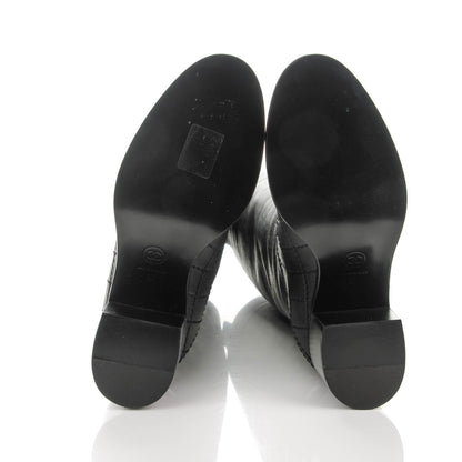 Chanel Calfskin Quilted Knee High CC Boots 37 Black 5 of 9