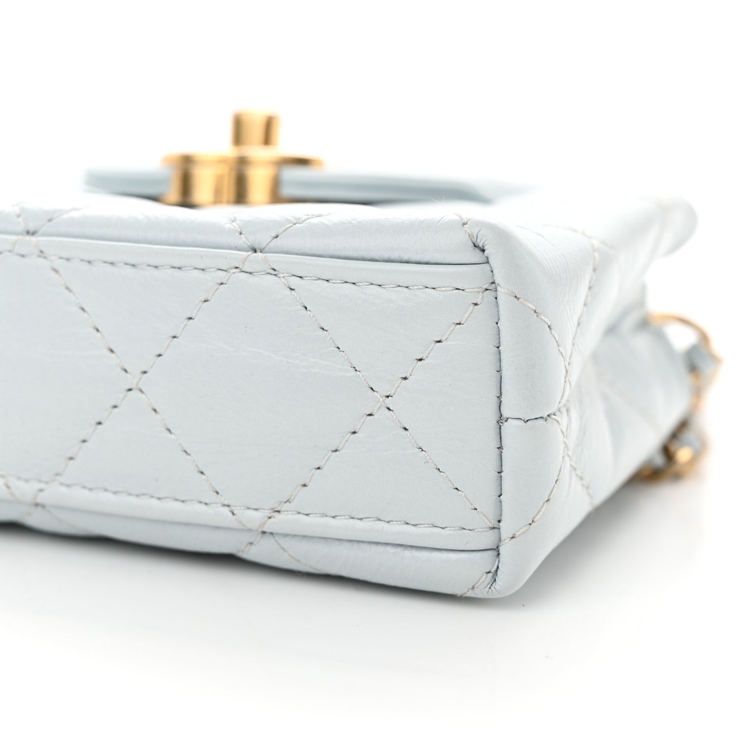 Shiny Aged Calfskin Quilted Mini Nano Kelly Shopper Light Blue