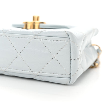 Chanel Shiny Aged Calfskin Quilted Mini Nano Kelly Shopper Light Blue 10 of 10