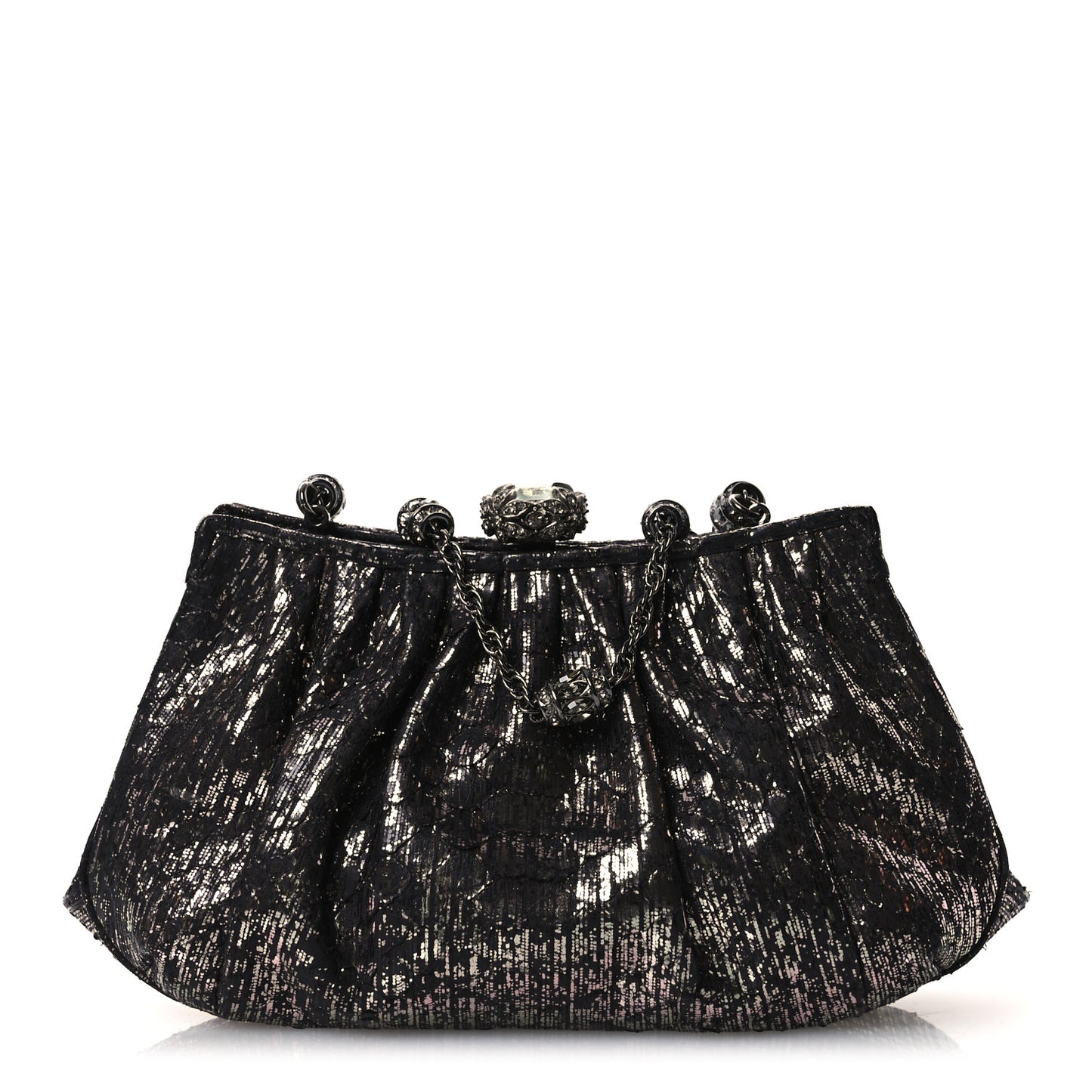 Snakeskin Crystal Evening Clutch Black Silver