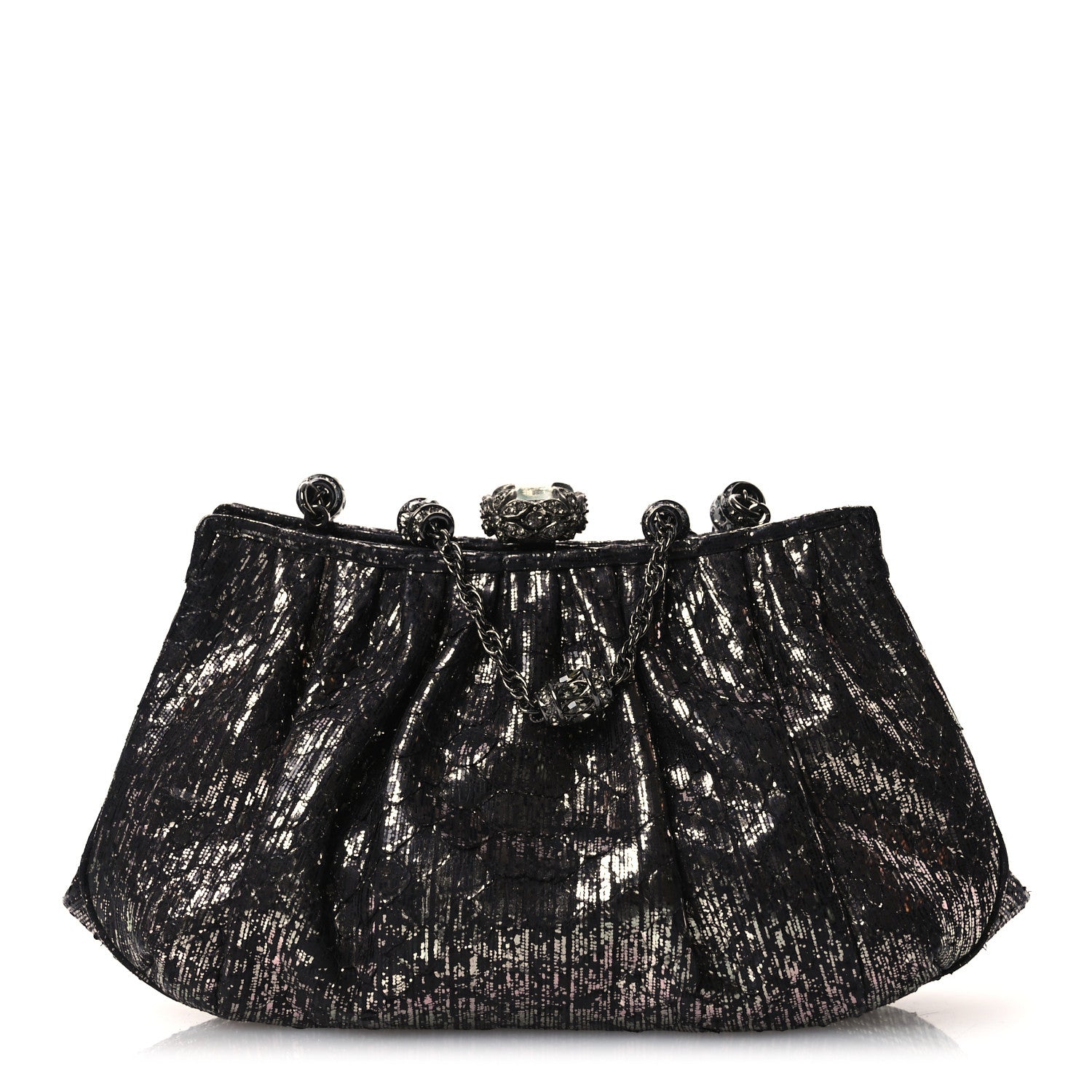 Judith Leiber Snakeskin Crystal Evening Clutch Black Silver 1 of 10