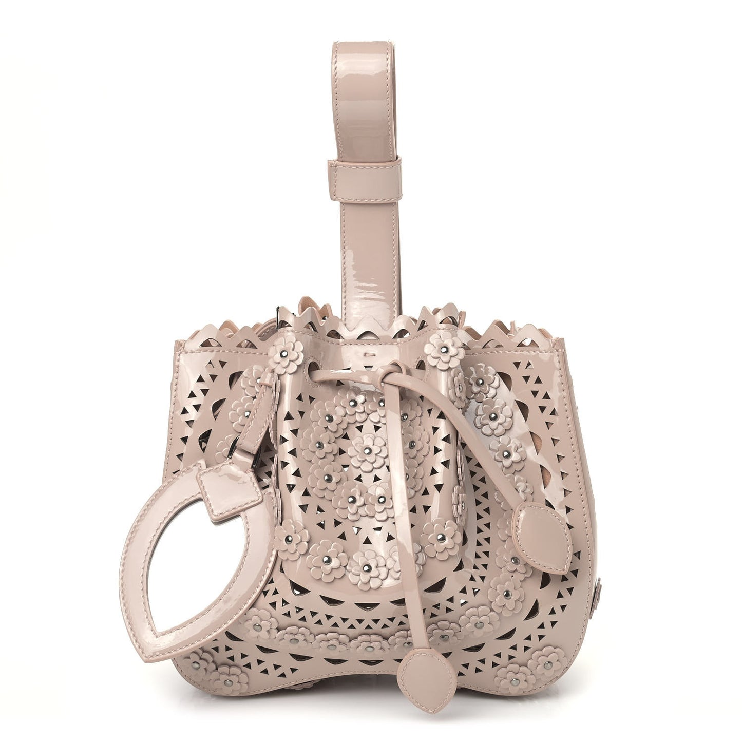 Patent Calfskin Laser Cut Floral Studded Rose-Marie 19 Bag Sable