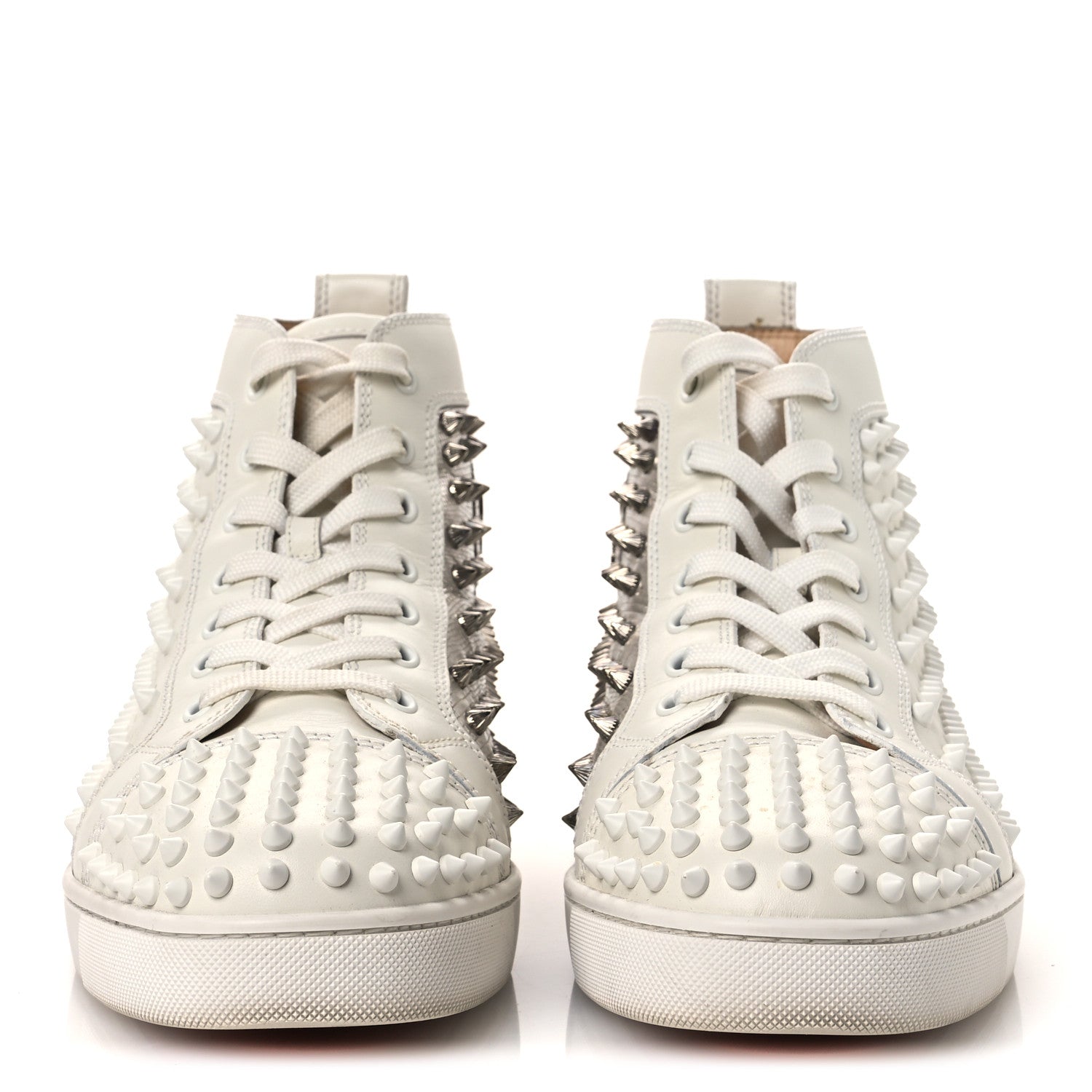 Christian Louboutin Nappa Laminato Dino Spikes Mens Yang Louis Flat Sneakers 45 Latte Silver 3 of 15